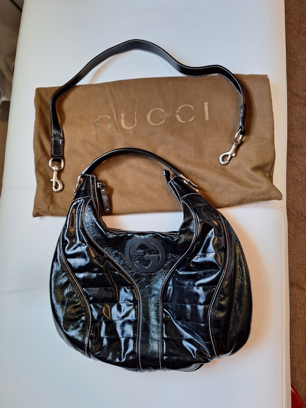 Gucci Black Patent Leather Hobo Bag